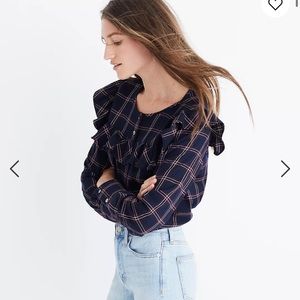 Madewell Plaid Ruffle-Yoke Top EUC sz. M